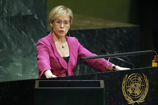 Ingibjörg Sólrún Gísladóttir utanríkisráðherra ávarpar allsherjarþing Sameinðu þjóðanna 28. september 2007.