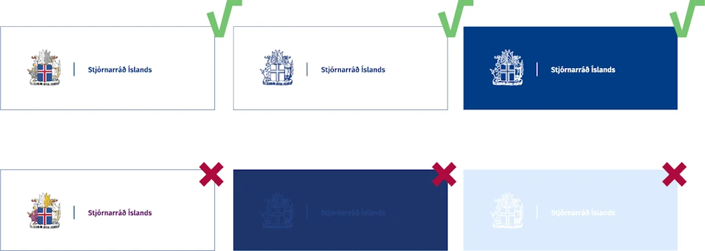 Sýnir hvernig á að nota merki ráðuneyta í tengslum við bakgrunn og liti