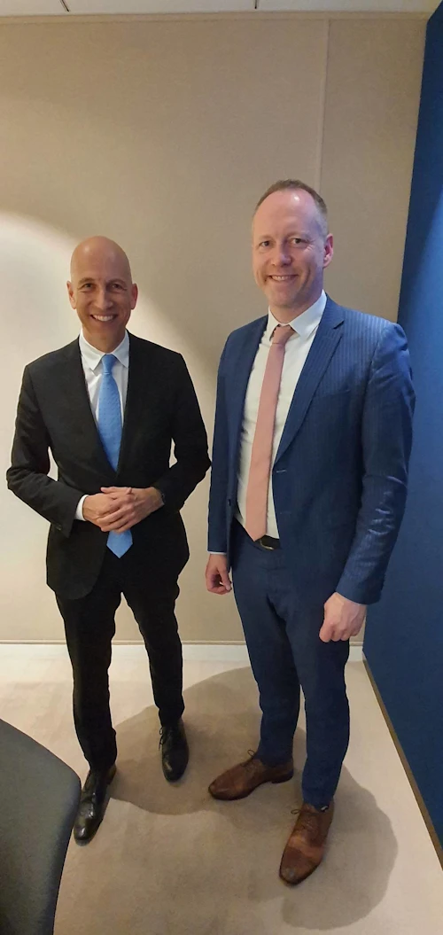 Guðmundur Ingi Guðbrandsson, félags- og vinnumarkaðsráðherra og Dr. Martin Kocher, vinnumarkaðsráðherra Austurríkis eftir fundinn í dag. 