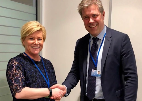 Siv Jensen fjármálaráðherra Noregs og Bjarni Benediktsson, fjármála- og efnahagsráðherra. 