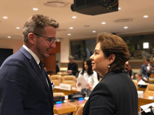 Minister Thordarson and UNFCCC Executive Secretary Patricia Espinosa at a climate event during the UN General Assembly