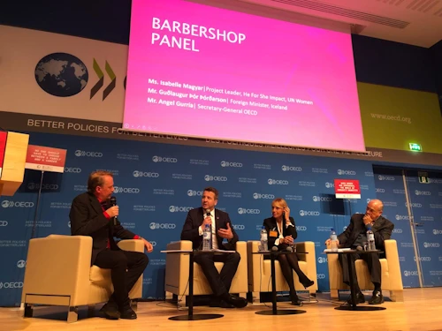 Minister Thordarsson in the Barbershop panel with SG Gurría and HeForShe representative Isabelle Magyar - Klas Hyllander moderated the discussion.