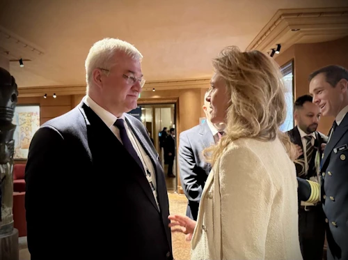 Þorgerður Katrín Gunnarsdóttir utanríkisráðherra ræðir við Andrii Sybiha, utanríkisráðherra Úkraínu.