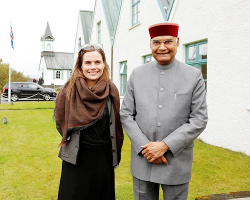 Katrín Jakobsdóttir, forsætisráðherra, og Shri Ram Nath Kovind, forseti Indlands, á Þingvöllum í dag