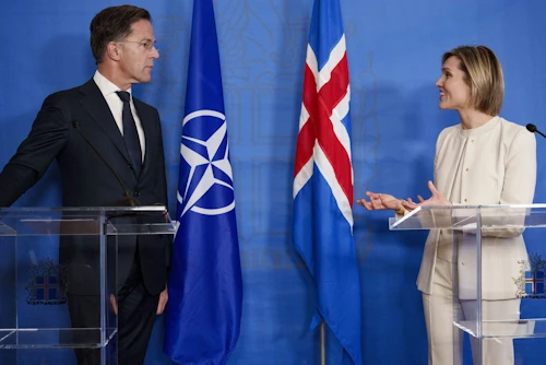 Frá blaðamannafundi Kristrúnar Frostadóttur forsætisráðherra og Mark Rutte, framkvæmdastjóra NATO.