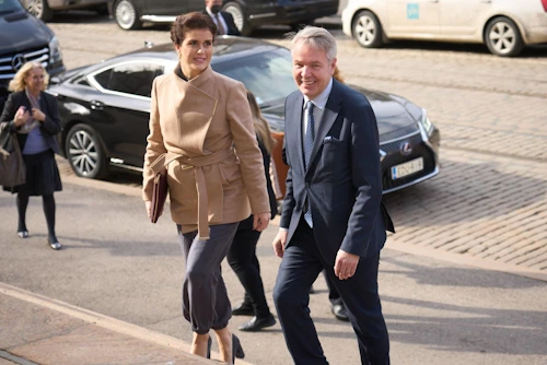 Þórdís Kolbrún og Pekka Haavisto í Helsinki í dag.