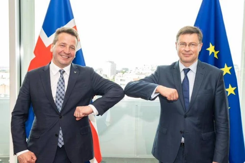 Guðlaugur Þór Þórðarson utanríkis- og þróunarsamvinnuráðherra og Valdis Dombrovskis, viðskiptamálastjóri ESB