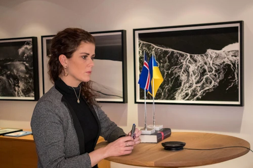 Þórdís Kolbrún á ÖSE-fundinum í dag. 