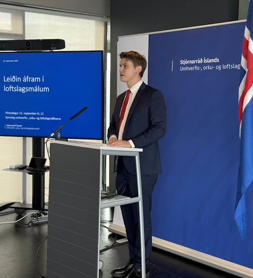 Jóhann Páll Jóhannsson, umhverfis-, orku- og loftslagsráðherra kynnir forgangsverkefni ríkisstjórnarinnar í loftslagsmálum.