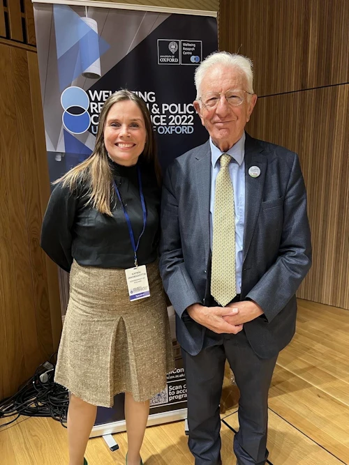 Katrín Jakobsdóttir forsætisráðherra og Richard Layard, hagfræðingur og prófessor emeritus við London School of Economics and Political Science