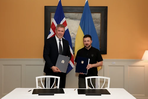 Bjarni Benediktsson forsætisráðherra og Volodymyr Zelensky, forseti Úkraínu.