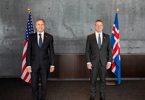 Antony Blinken og Guðlaugur Þór á fundi sínum í dag