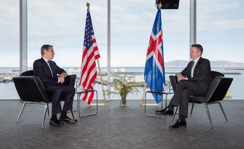 Antony Blinken og Guðlaugur Þór á fundi sínum í dag