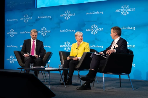 Einar Gunnarsson, ambassador and the former Chair of the Senior Arctic Officials, Marie-Anne Coninsx, Former EU ambassador at large for the Arctic and Guðlaugur Thór Thórdarson, Minister for Foreign Affairs, take part in a Panel on the success of the Icelandic Chairmanship of the Arctic Council.