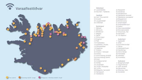 Kortið sýnir hvar úrbætur verða gerðar á fjarskiptastöðvum með því að auka varaafl og fjölga færanlegum vararafstöðvum.