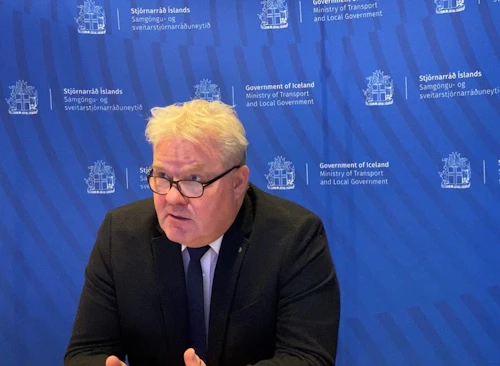 Sigurður Ingi Jóhannsson, samgöngu- og sveitarstjórnarráðherra, á fjarfundi norrænna samgönguráðherra.