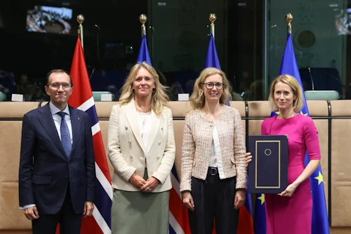 Espen Barth Eide utanríkisráðherra Noregs, Þorgerður Katrín Gunnarsdóttir utanríkisráðherra, Sabine Monauni utanríkisráðherra Liechtenstein og Kaja Kallas utanríkismálastjóri Evrópusambandsins.