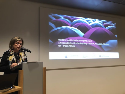 Kristín Árnadóttir, jafnréttissendiherra ávarpaði ráðstefnuna.