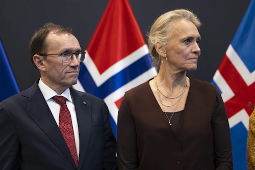 Þorgerður Katrín Gunnarsdóttir utanríkisráðherra ásamt Espen Barth Eide utanríkisráðherra Noregs.
