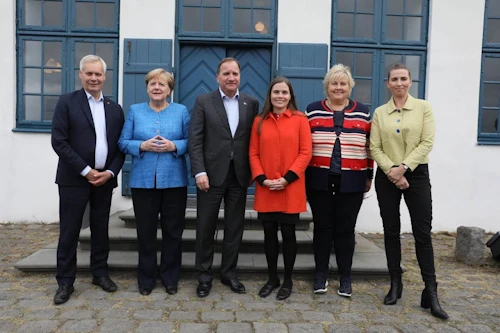 Forsætisráðherrar Norðurlandanna ásamt Angelu Merkel, kanslara Þýskalands, í Viðey