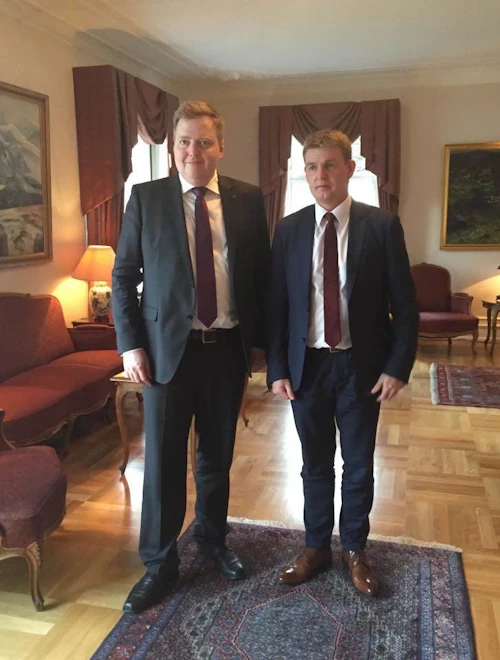 Sigmundur Davíð Gunnlaugsson forsætisráðherra og Aksel V. Johannesen lögmaður Færeyja