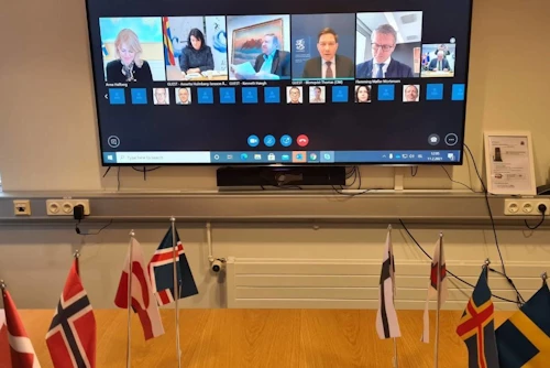 Samstarfsráðherrar Norðurlanda á fjarfundi.