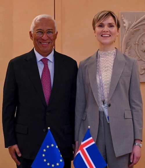 Kristrún Frostadóttir forsætisráðherra og António Costa, forseti leiðtogaráðs ESB.