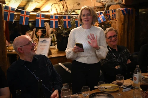 Unnur Orradóttir Ramette, sendiherra, hélt ræðu í íslenskum kvöldverði á opnunarhátíð Les Arcs Film Festival.