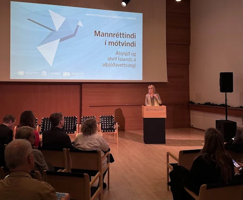 Þorgerður Katrín Gunnarsdóttir utanríkisráðherra flutti ávarp á opnum viðburði í Norræna húsinu í dag, í tilefni af alþjóðlega mannréttindadeginum.