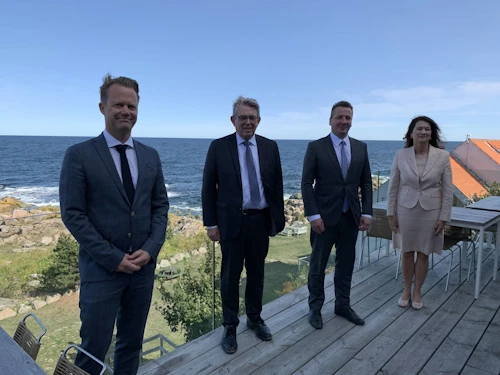 Frá Borgundarhólmi í dag. Jeppe Kofod, utanríkisráðherra Danmerkur, Björn Bjarnason, Guðlaugur Þór Þórðarson og Ann Linde, utanríkisráðherra Svíþjóðar