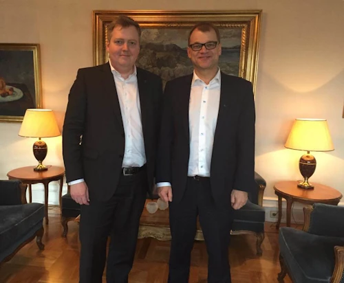Sigmundur Davíð Gunnlaugsson forsætisráðherra og Juha Petri Sipilä forsætisráðherra Finnlands