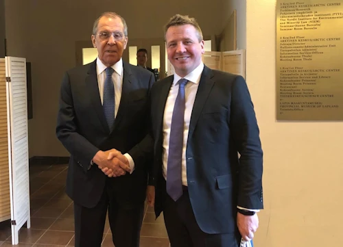 Guðlaugur Þór og Sergei Lavrov á fundi þeirra í Rovaniemi í dag