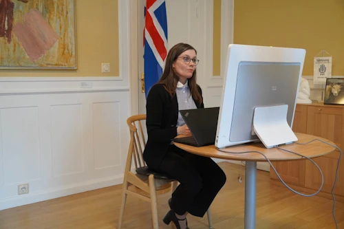 Katrín Jakobsdóttir forsætisráðherra flytur ávarp á leiðtogafundi Bandaríkjaforseta