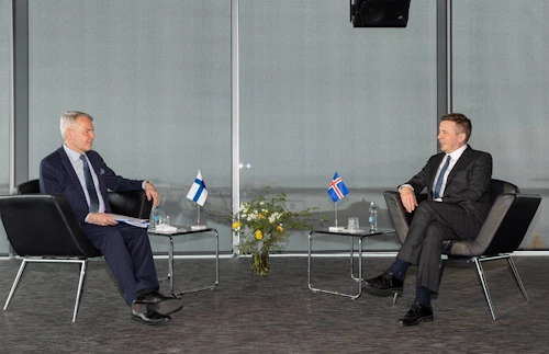 The Finnish Foreign Minister Pekka Haavisto and Guðlaugur Thór Thórdarson, Minister for Foreign Affairs and International Development Cooperation, at their meeting today.