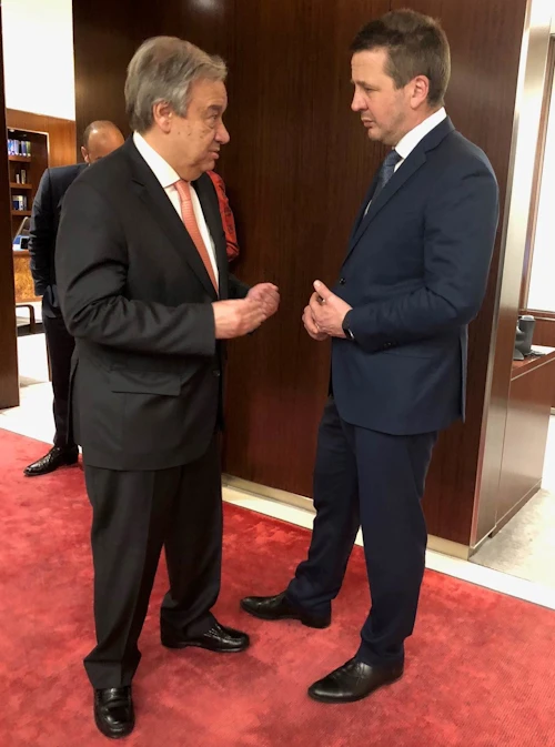 António Guterres og Guðlagur Þór Þórðarson ræðast við í New York.