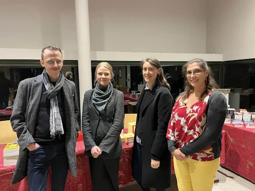 Jean-Christophe Salaün, traducteur, Kristín Eiríksdóttir, écrivaine, Paloma Desoille, attachée culturelle et Alexandra Le Breton, consul honoraire d'Islande à Caen