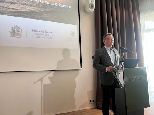 Guðlaugur Þór Þórðarson, umhverfis-, orku- og loftslagsráðherra flytur ávarp á fundinum.
