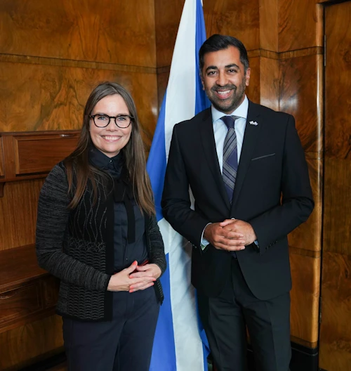 Katrín Jakobsdóttir forsætisráðherra og Humza Yousaf, fyrsti ráðherra skosku heimastjórnarinnar.