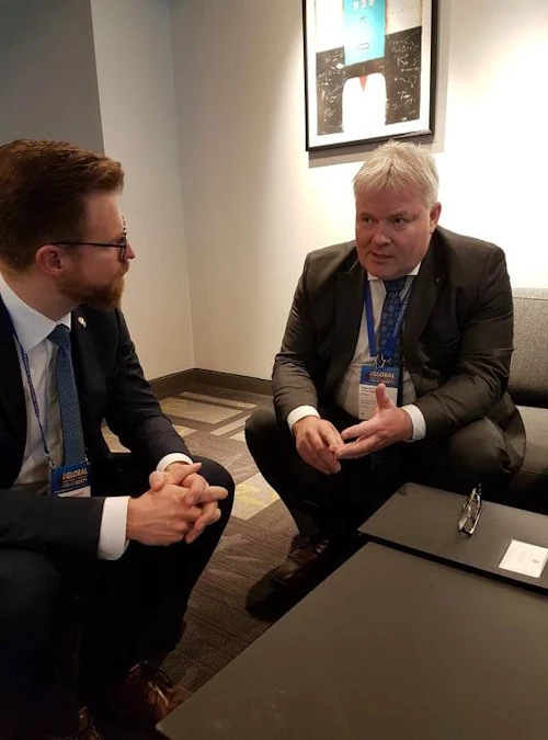 Sigurður Ingi Jóhannsson, samgöngu- og sveitarstjórnarráðherra, á fundi með Benny Engelbrecht samgönguráðhera Danmerkur.