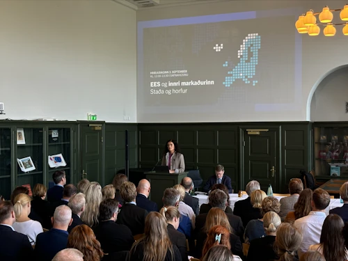 Þórdís Kolbrún Reykfjörð Gylfadóttir utanríkisráðherra flytur opnunarávarp sitt.