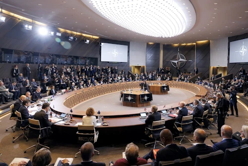Frá fundi varnarmálaráðherra Atlantshafsbandalagsins í Brussel í dag.