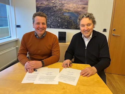 Guðlaugur Þór Þórðarson, umhverfis-, orku- og loftslagsráðherra, og Guðmundur Kristjánsson, forstjóri Brims.
