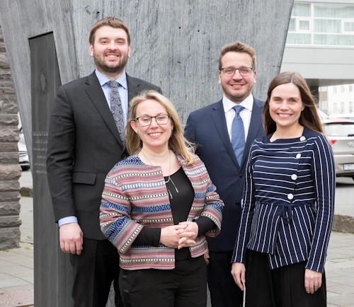 Katrín Jakobsdóttir, forsætisráðherra ásamt Sigríði Á Andersen, dómsmálaráðherra, Ásmundi Einari Daðasyni, félags- og jafnréttismálaráðherra og Guðlaugi Þór Þórðarsyni, utanríkisráðherra