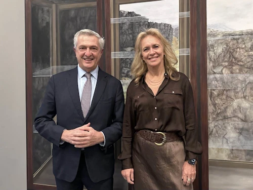 Þorgerður Katrín Gunnarsdóttir utanríkisráðherra með Filippo Grandi, framkvæmdastjóra UNHCR í dag.