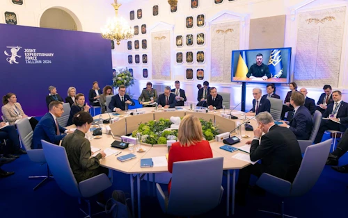 Ukrainian President Volodymyr Zelenskyy addressed the meeting via video link.