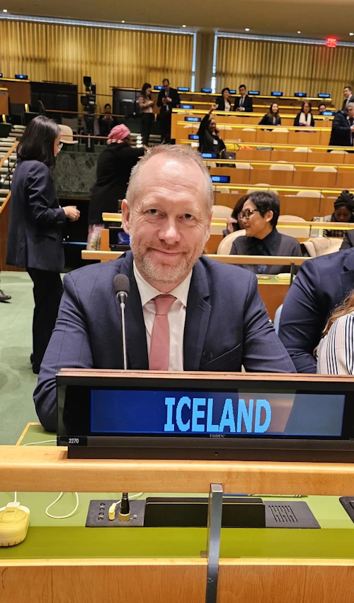 Guðmundur Ingi Guðbrandsson, félags- og vinnumarkaðsráðherra, á þingi kvennanefndar Sameinuðu þjóðanna í New York.