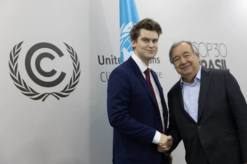 Jóhann Páll Jóhannsson, umhverfis-, orku- og loftslagsráðherra, og António Guterres, aðalritari Sameinuðu þjóðanna.