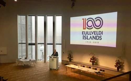 Guðni Th. Jóhannesson, forseti Íslands, á fundi í tilefni fullveldisafmælis Þórshöfn í Færeyjum.