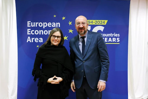 Katrín Jakobsdóttir forsætisráðherra og Charles Michel, forseti leiðtogaráðs ESB.