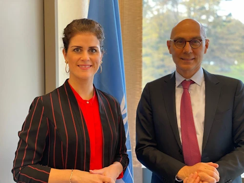 Þórdís Kolbrún Reykfjörð Gylfadóttir utanríkisráðherra og Volker Türk, mannréttindafulltrúa Sameinuðu þjóðanna.